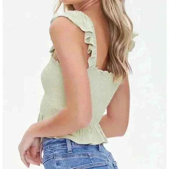 Forever21 Smocked Flounce-Trim Crop Top - Picture 2 of 4